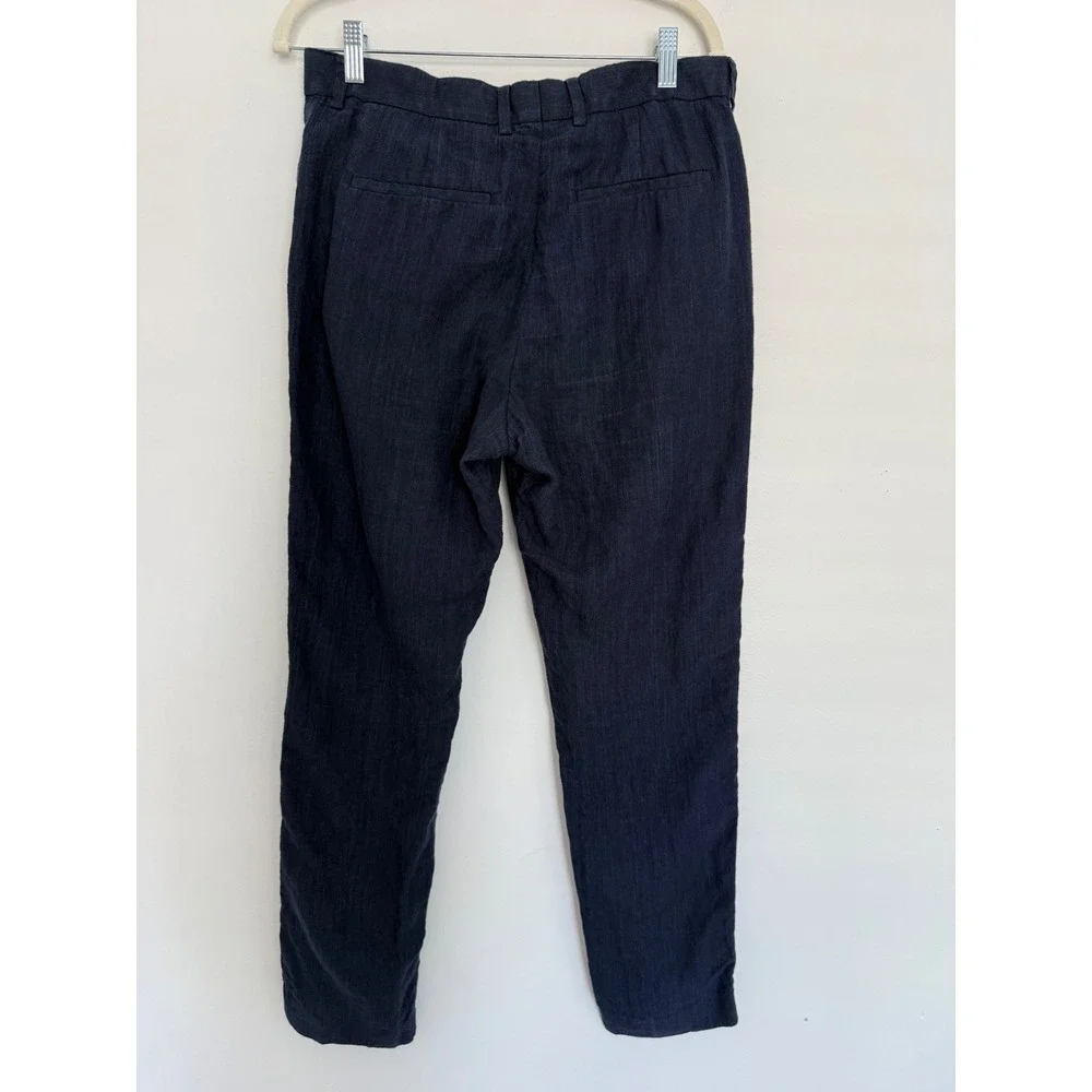 H&M Womens Slim Fit Linen Trousers Summer Pants 33R Navy Blue